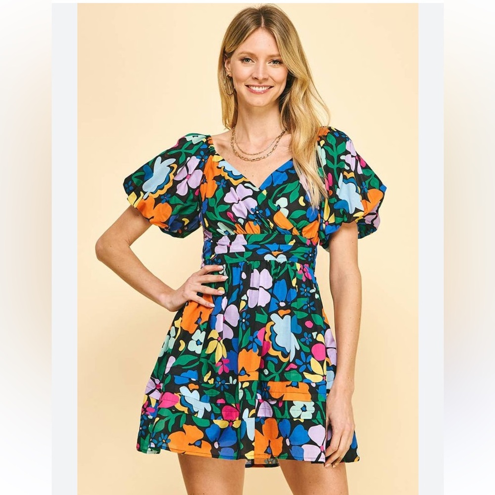 Pinch floral puff sleeve dress
